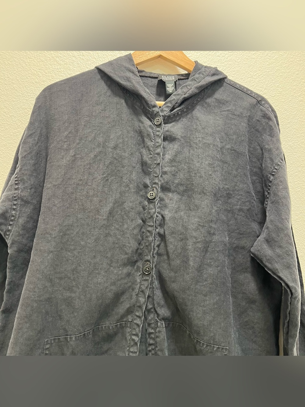 Eileen Fisher Irish Linen Hooded 3 Button Jacket Womens Medium Boxy Lagenlook - Picture 4 of 9
